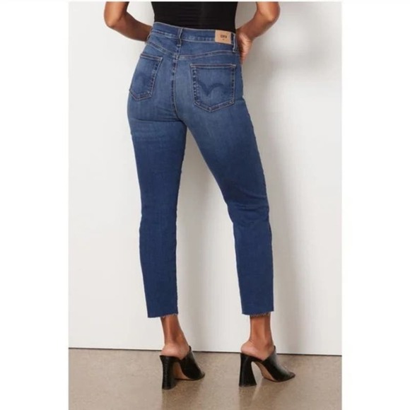 Edwin Bree Slim Fit Cut Raw Hem Straight Leg Crop Jeans in Deja Blue Women's 26 - Picture 2 of 10